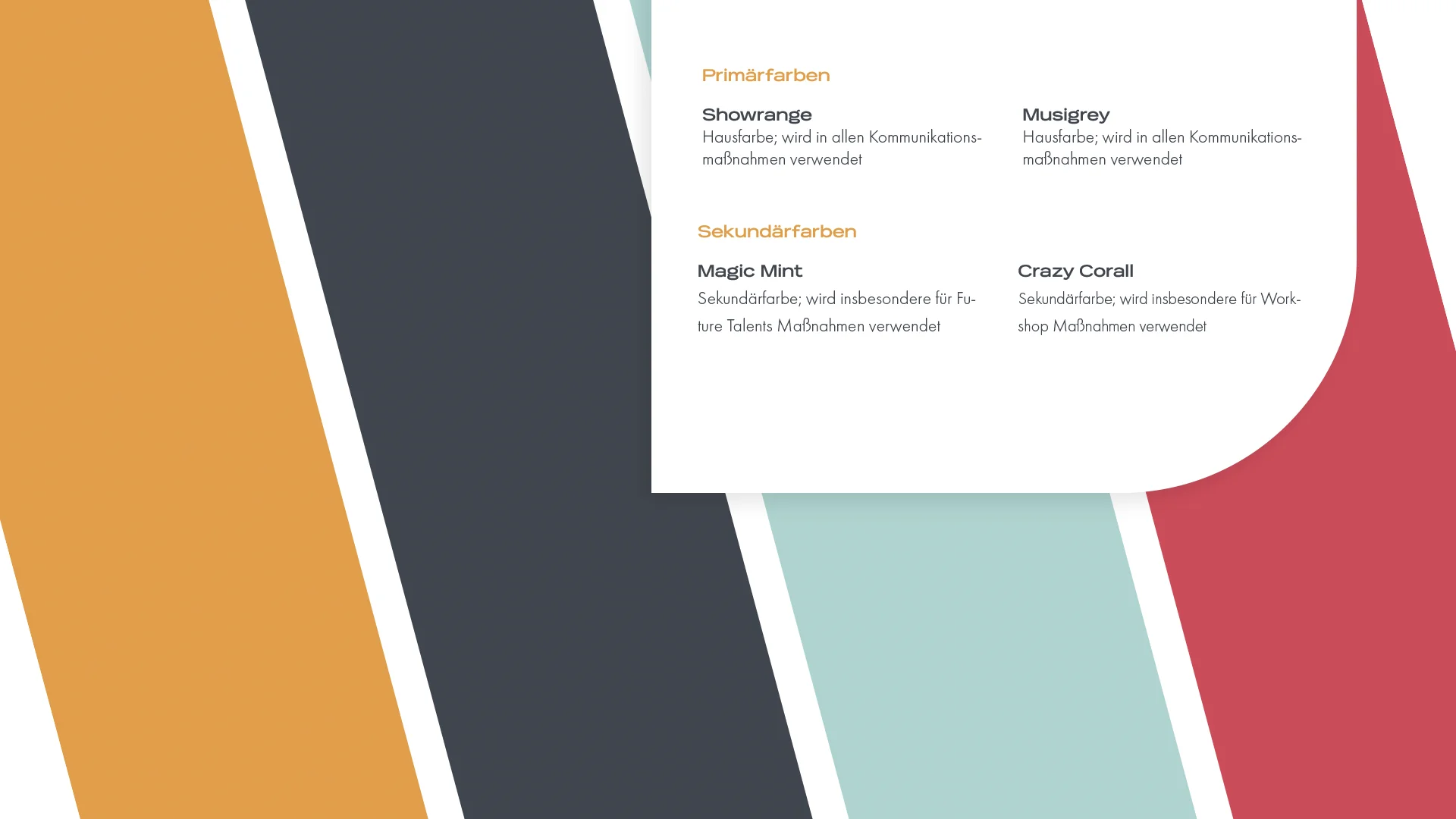 Corporate Colours der Stage School Hamburg, entwickelt von buero_v1, Werbeagentur Düsseldorf